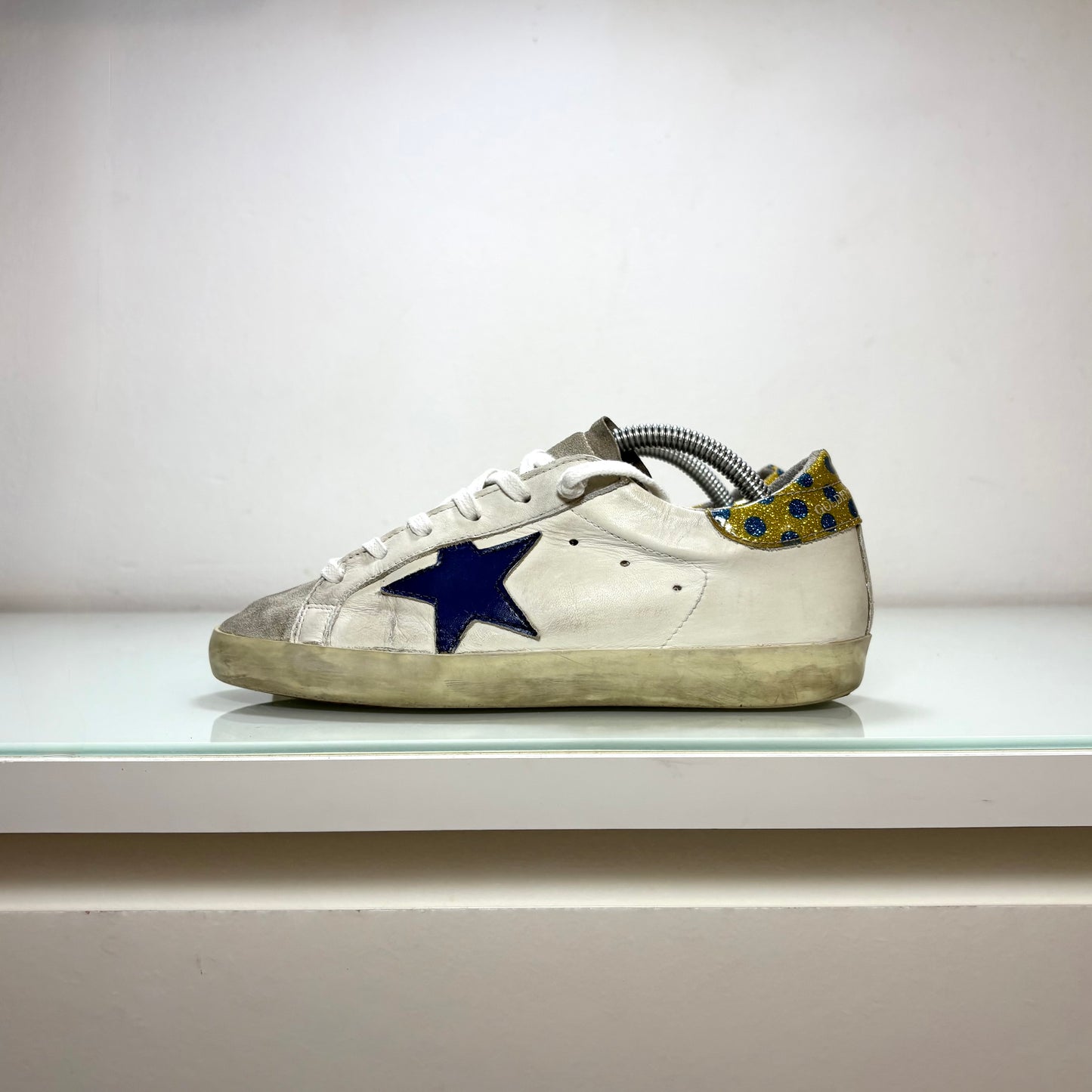 Golden goose Superstar bianco, stella blu e tallone a pois 35