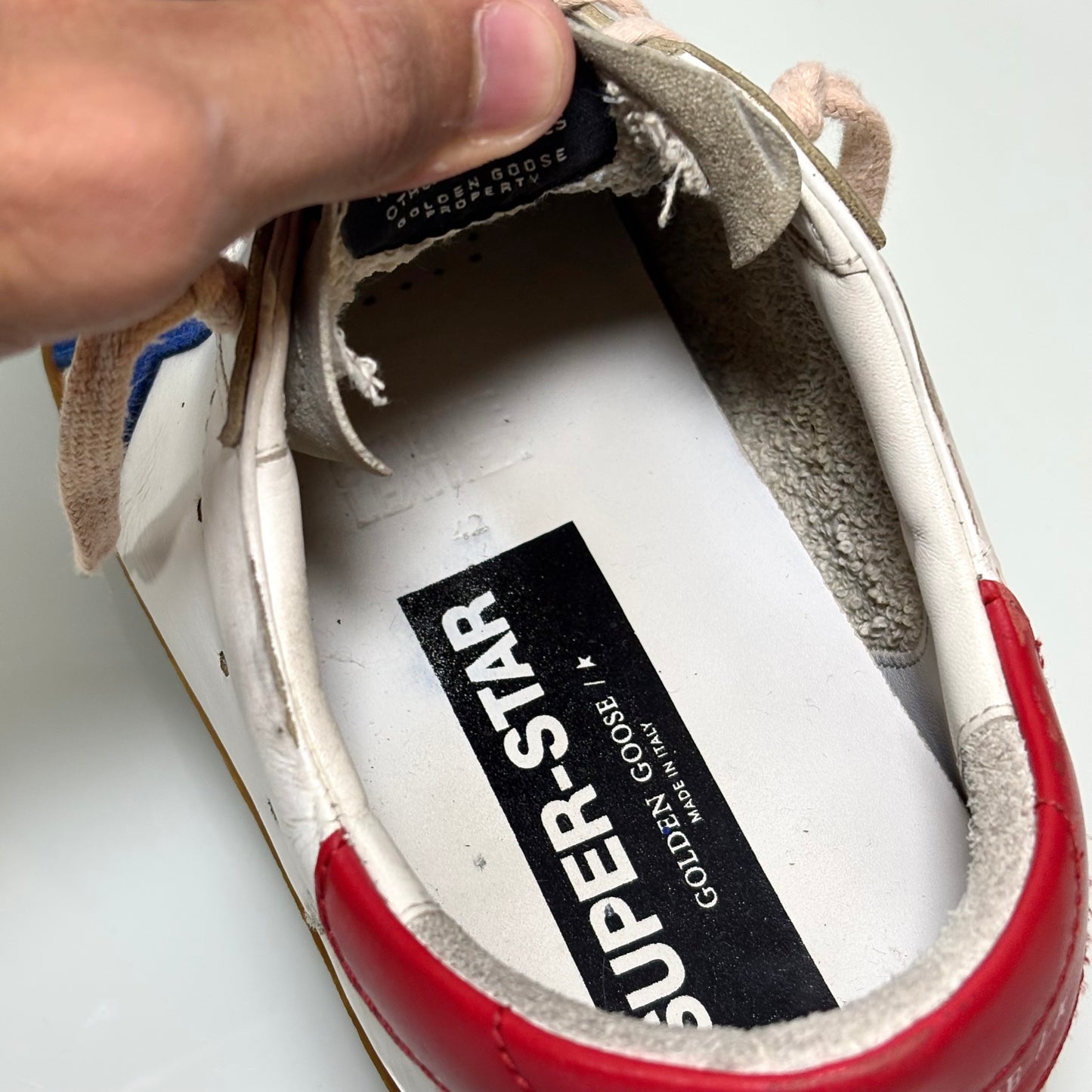 Golden goose Superstar bianco tallone rosso e stella blu 42