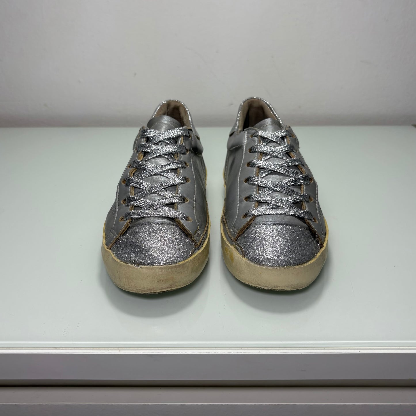 Golden goose Superstar grigio e glitterato argento 35