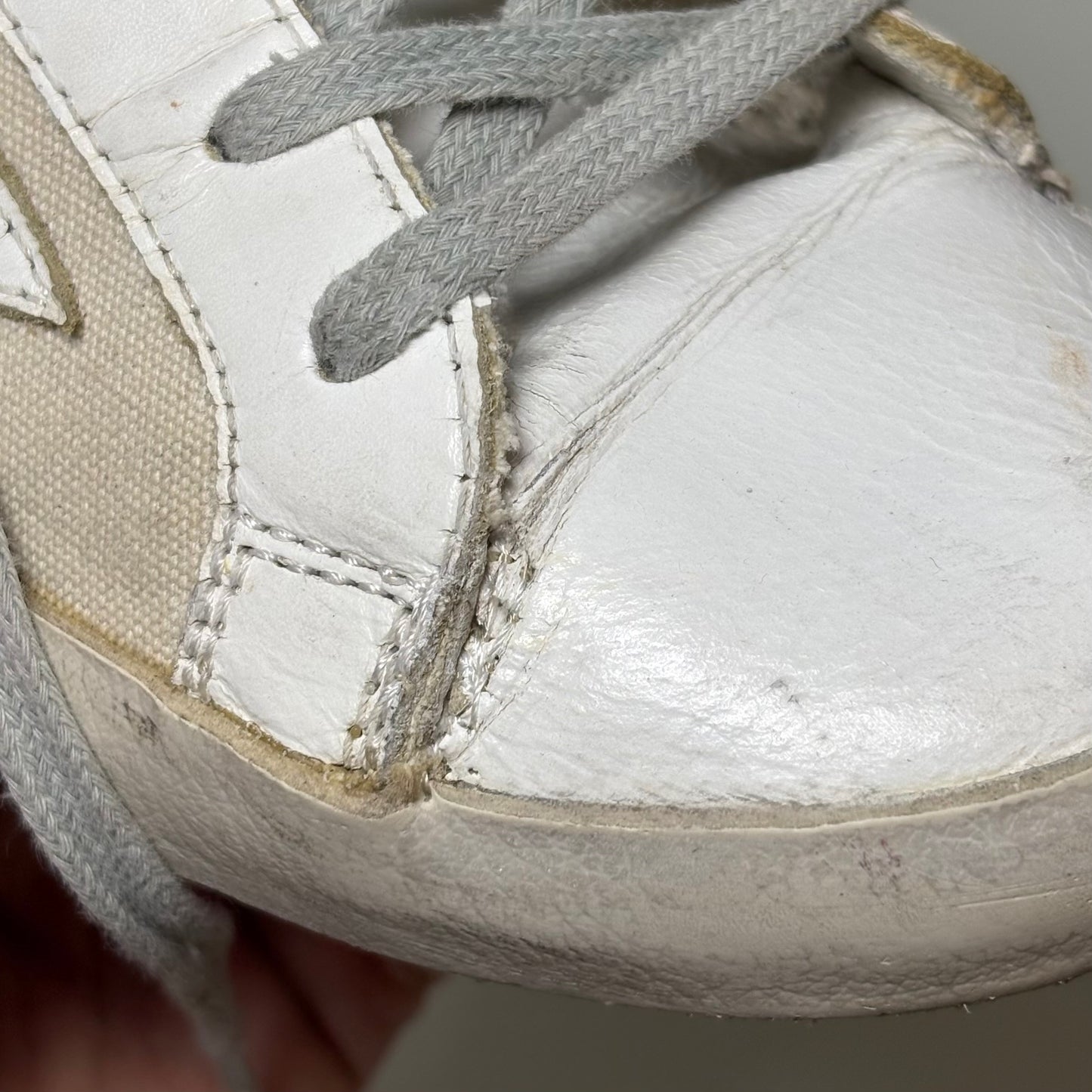 Golden goose Superstar in tessuto e pelle colorazione bianco sporco e lacci grigi 39