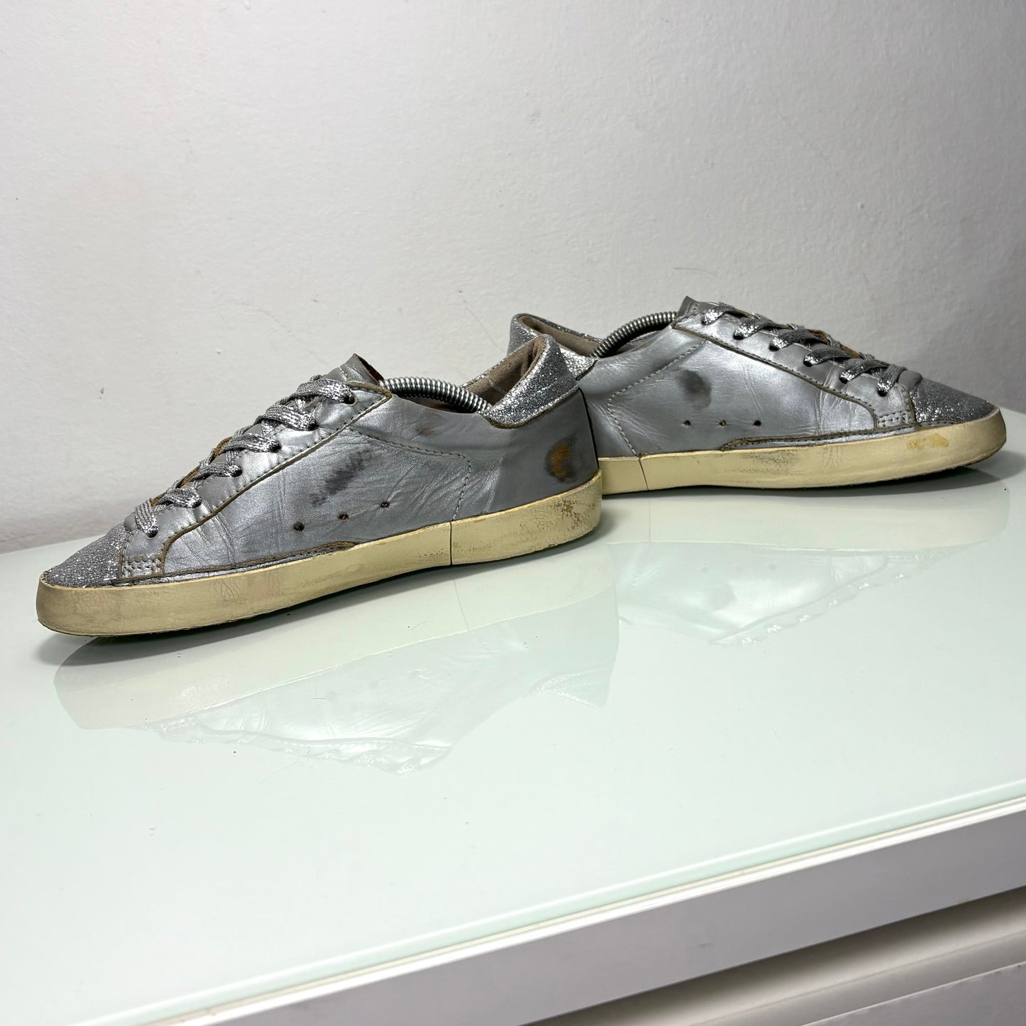 Golden goose Superstar grigio e glitterato argento 35