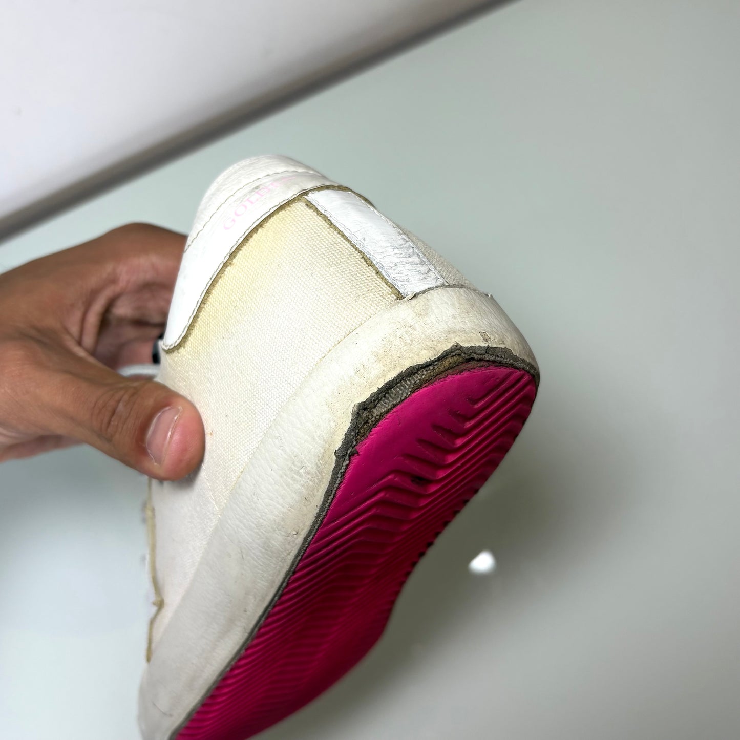 Golden goose Superstar in tessuto e pelle colorazione bianco sporco e lacci grigi 39