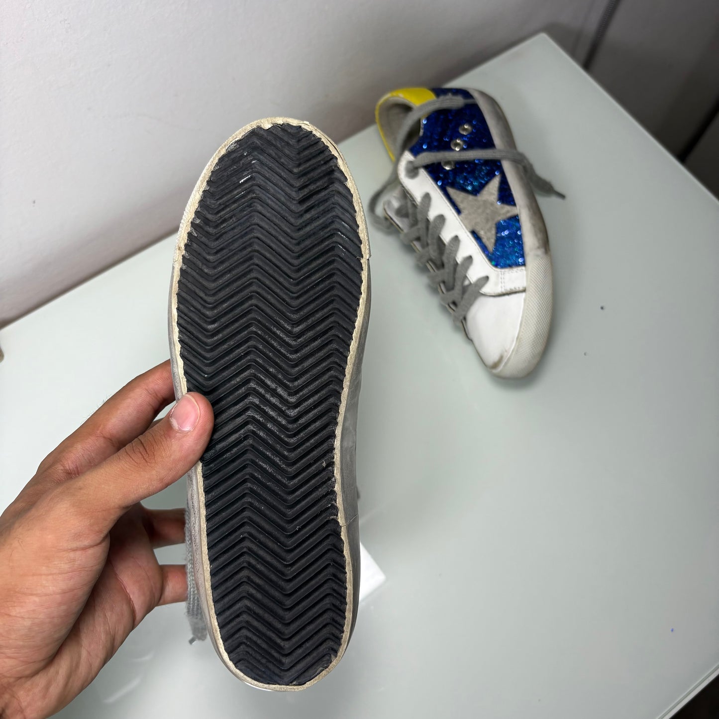 Golden goose Superstar Glitter Blu e tallone Giallo 36