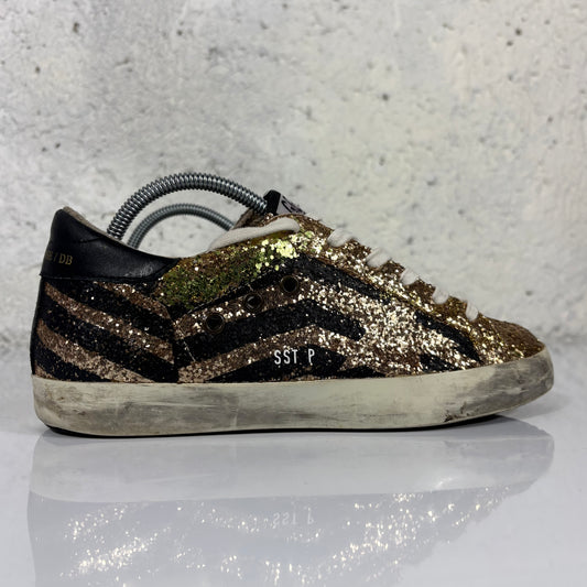 Golden goose Superstar colorazione oro e nero in paillettes e brillantini 38