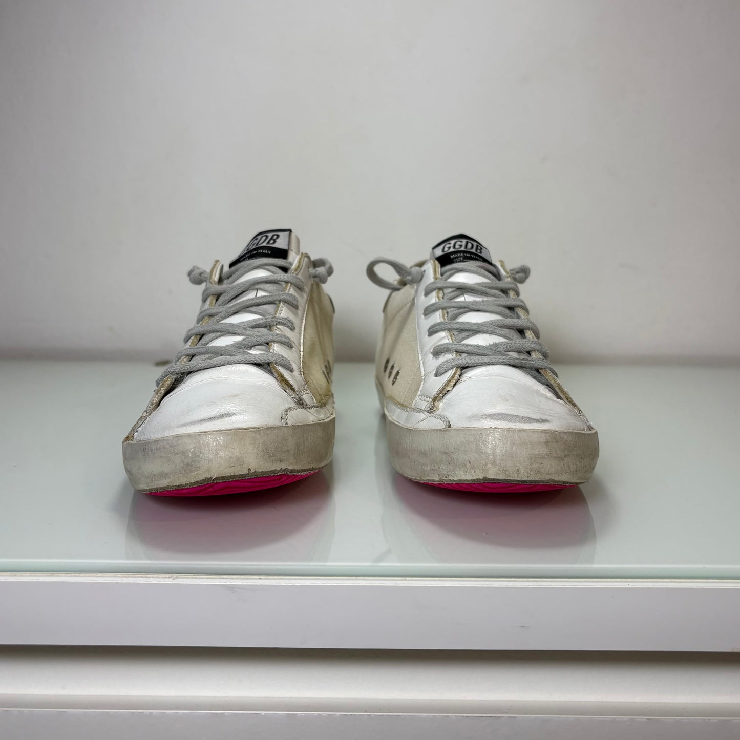 Golden goose Superstar in tessuto e pelle colorazione bianco sporco e lacci grigi 39