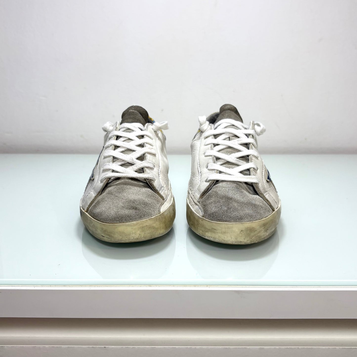Golden goose Superstar bianco, stella blu e tallone a pois 35