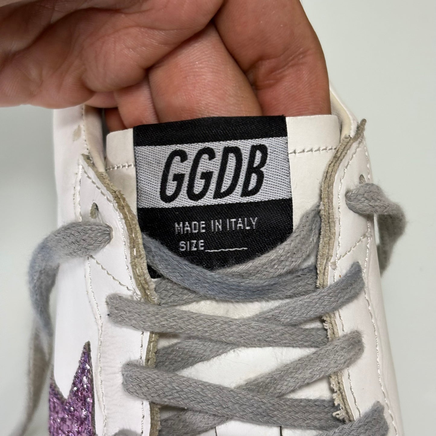 Golden goose ballstar bianco e viola Stella brillantina 39