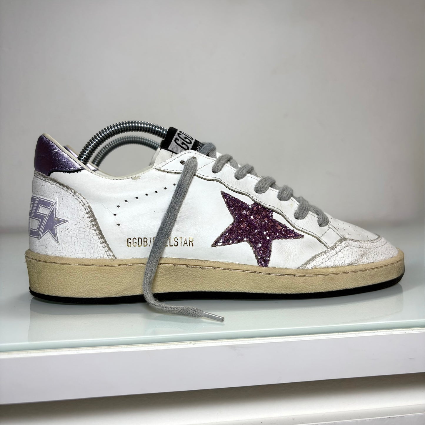 Golden goose ballstar bianco e viola Stella brillantina 39