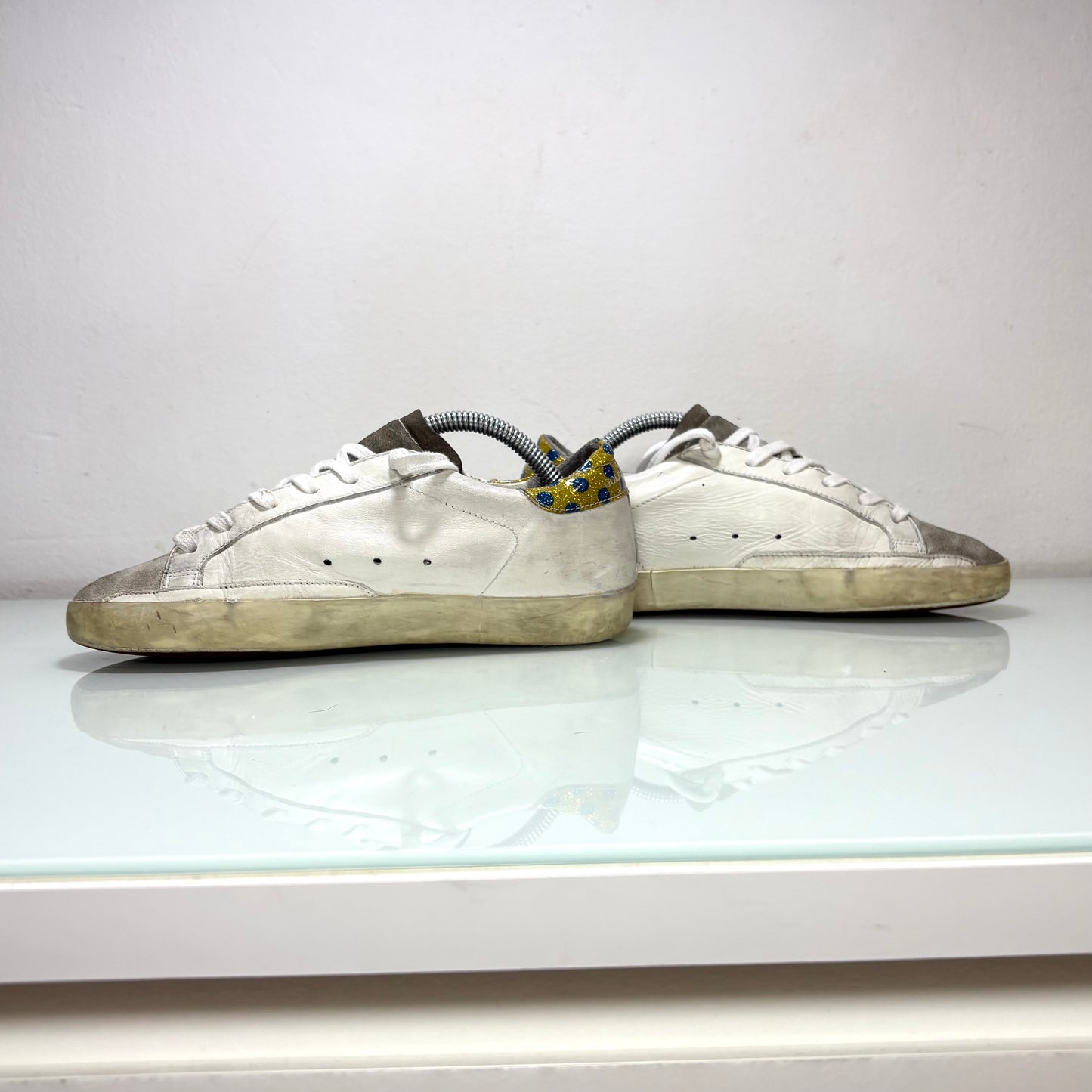 Golden goose Superstar bianco, stella blu e tallone a pois 35