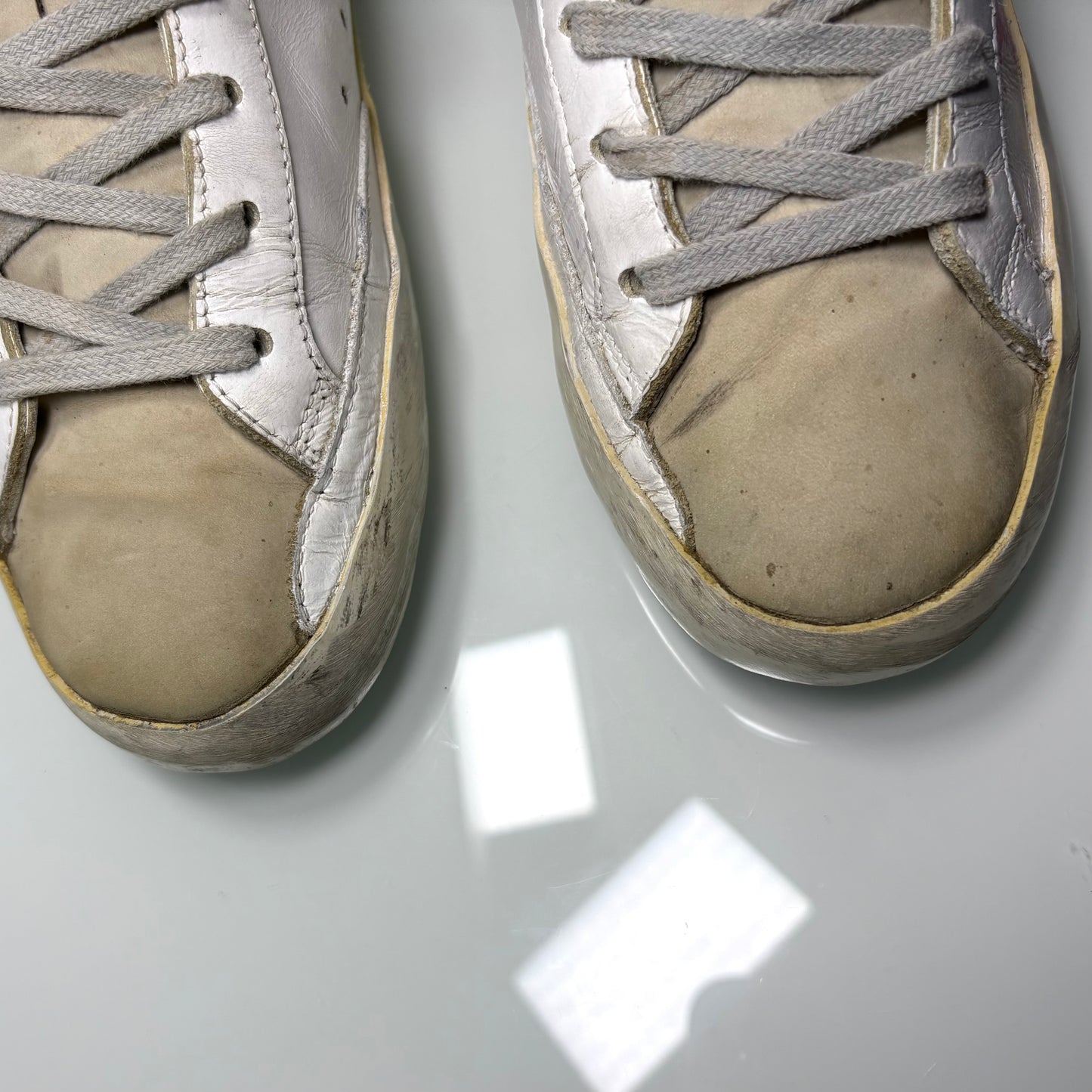 Golden goose superstar bianche stella bordeaux e tallone beige 38