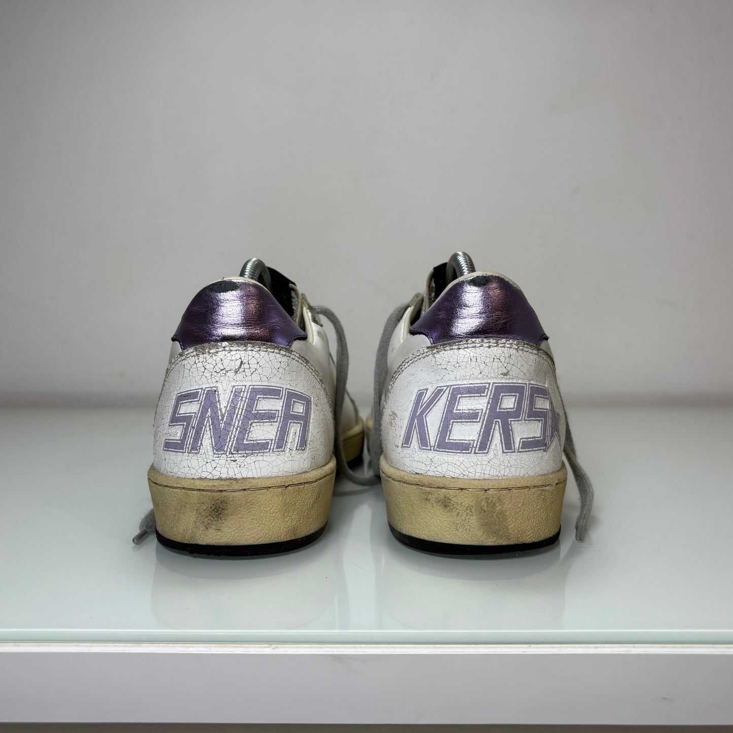 Golden goose ballstar bianco e viola Stella brillantina 39