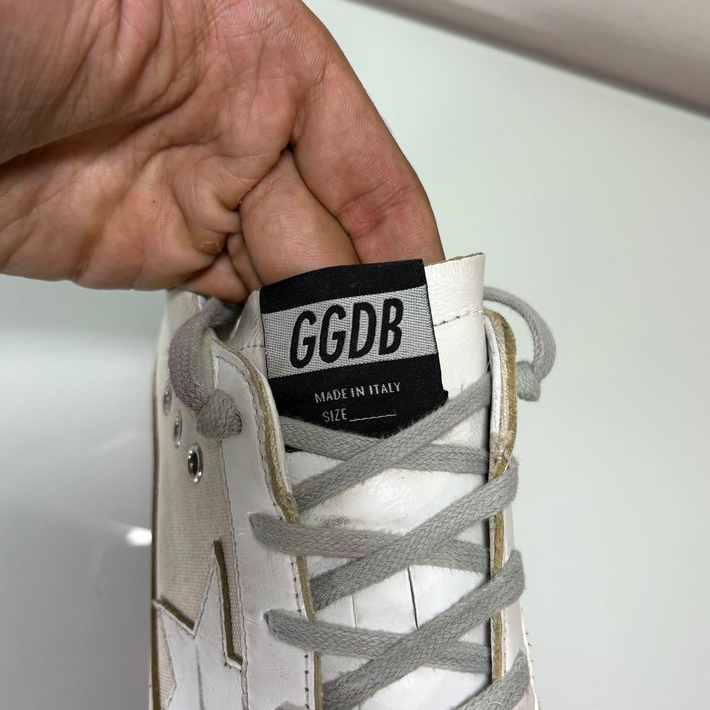 Golden goose Superstar in tessuto e pelle colorazione bianco sporco e lacci grigi 39
