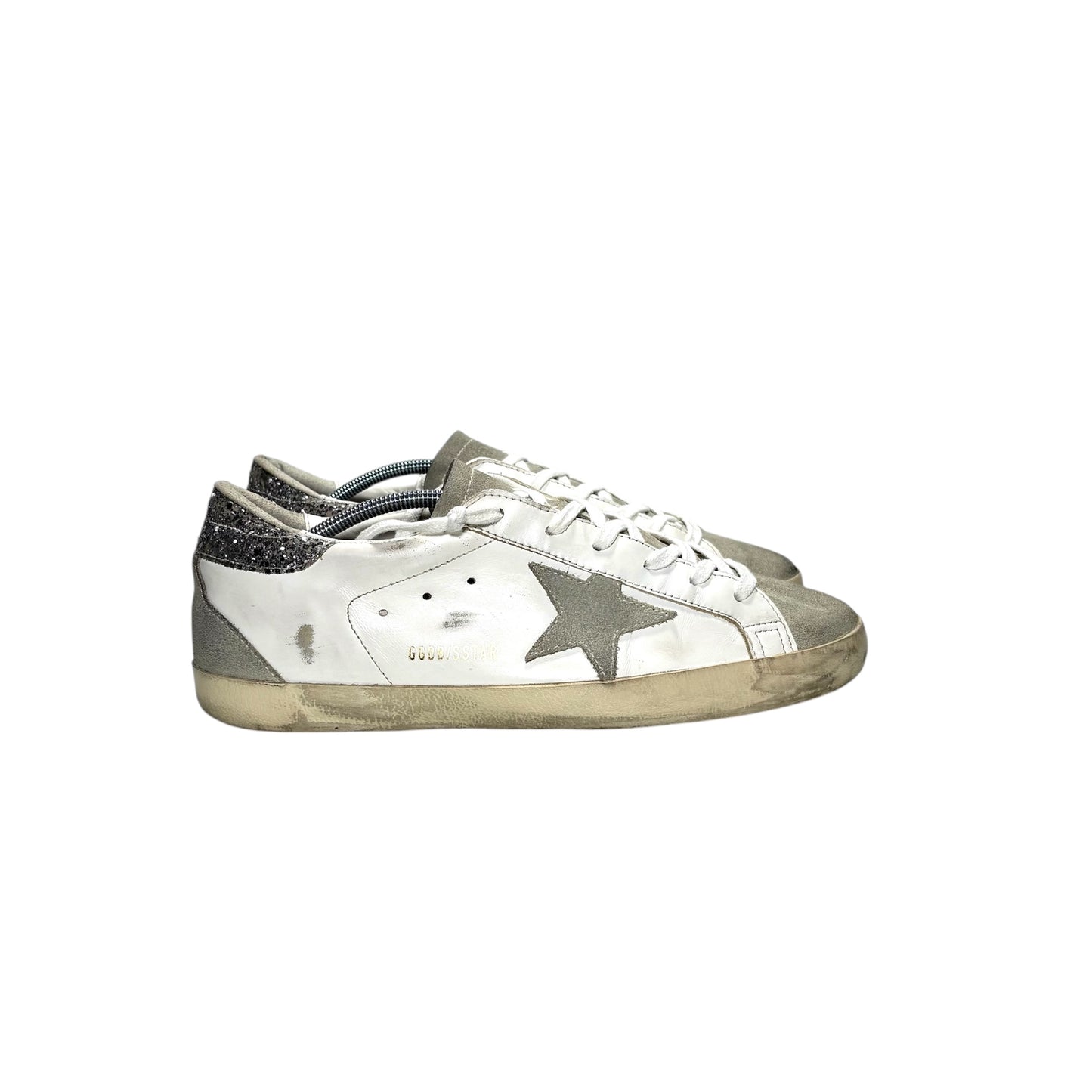Golden goose Superstar bianche e glitter Argento sul tallone 42