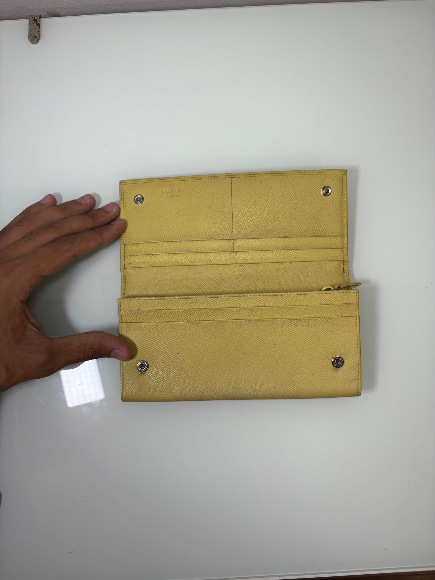 Prada caramel leather bifold long wallet