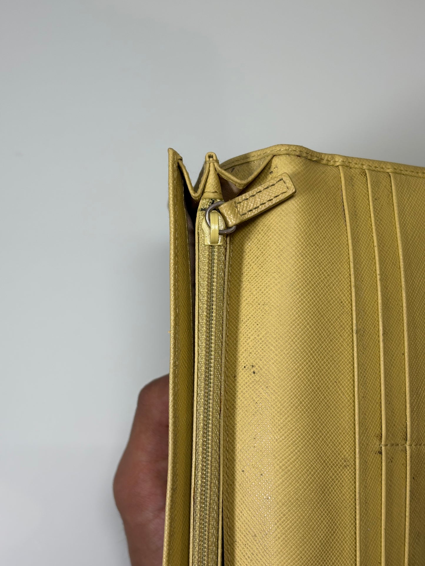 Prada caramel leather bifold long wallet