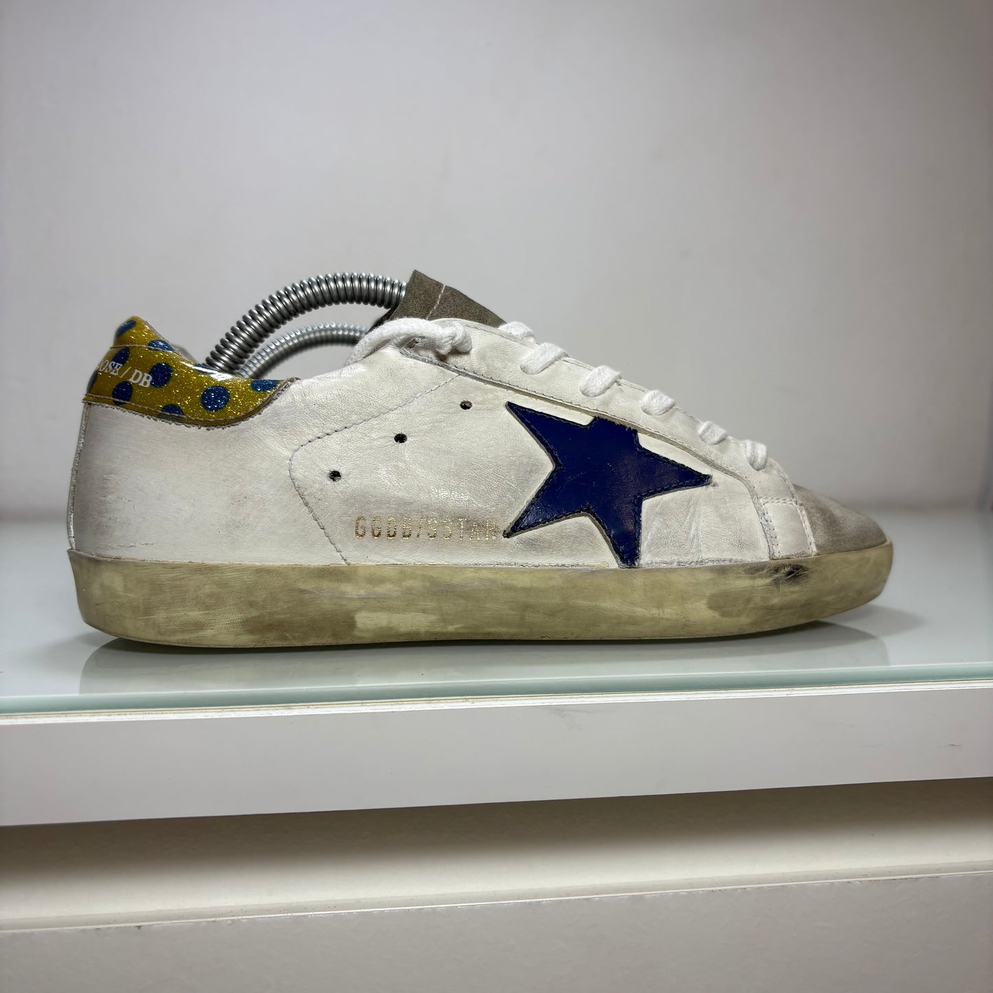 Golden goose Superstar bianco, stella blu e tallone a pois 35