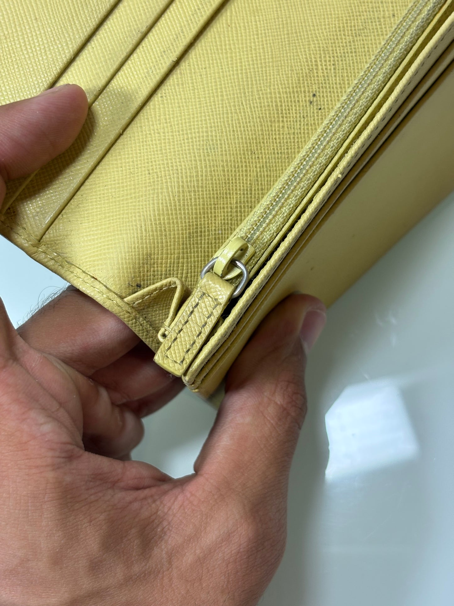 Prada caramel leather bifold long wallet