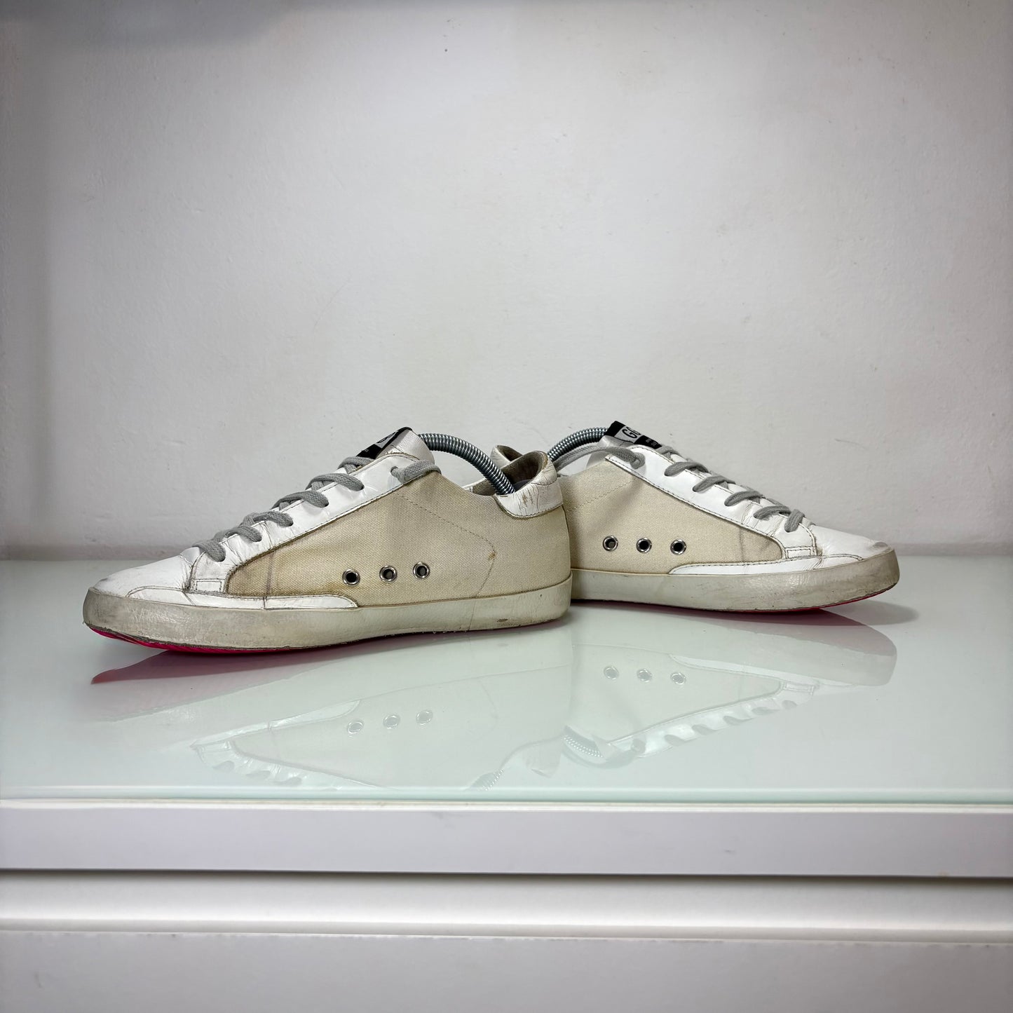 Golden goose Superstar in tessuto e pelle colorazione bianco sporco e lacci grigi 39