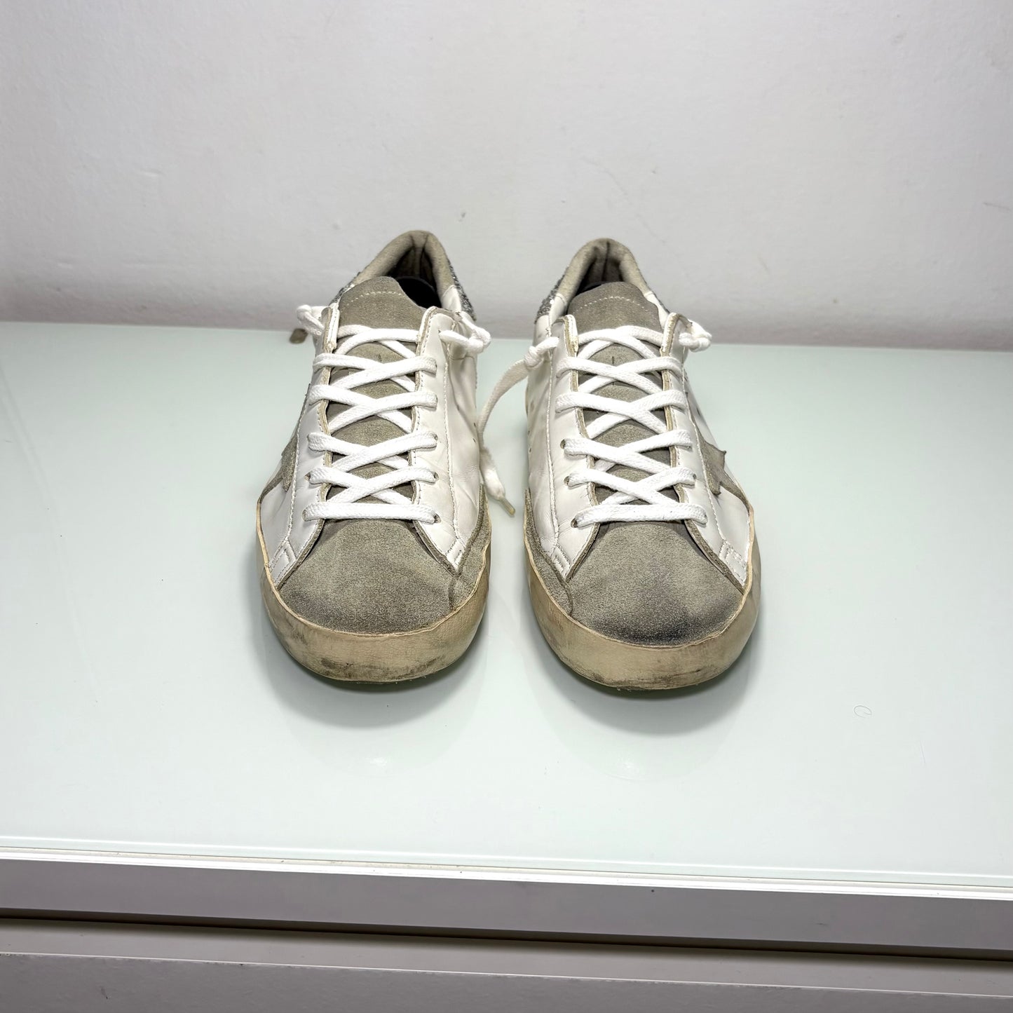 Golden goose Superstar bianche e glitter Argento sul tallone 42