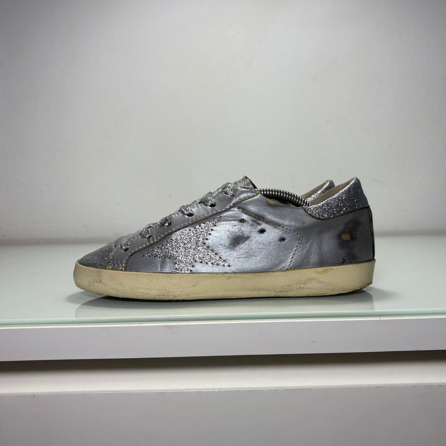 Golden goose Superstar grigio e glitterato argento 35