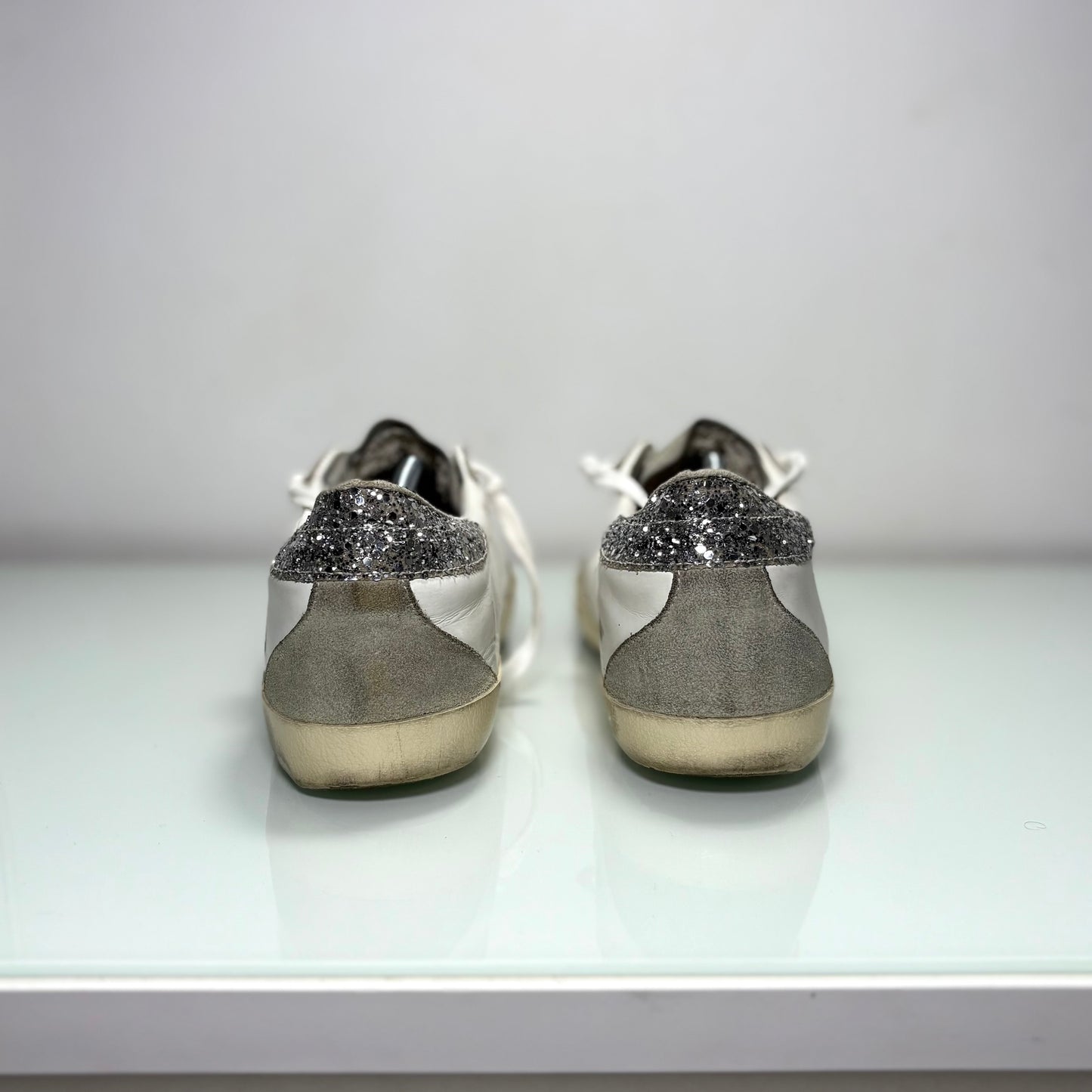 Golden goose Superstar bianche e glitter Argento sul tallone 42