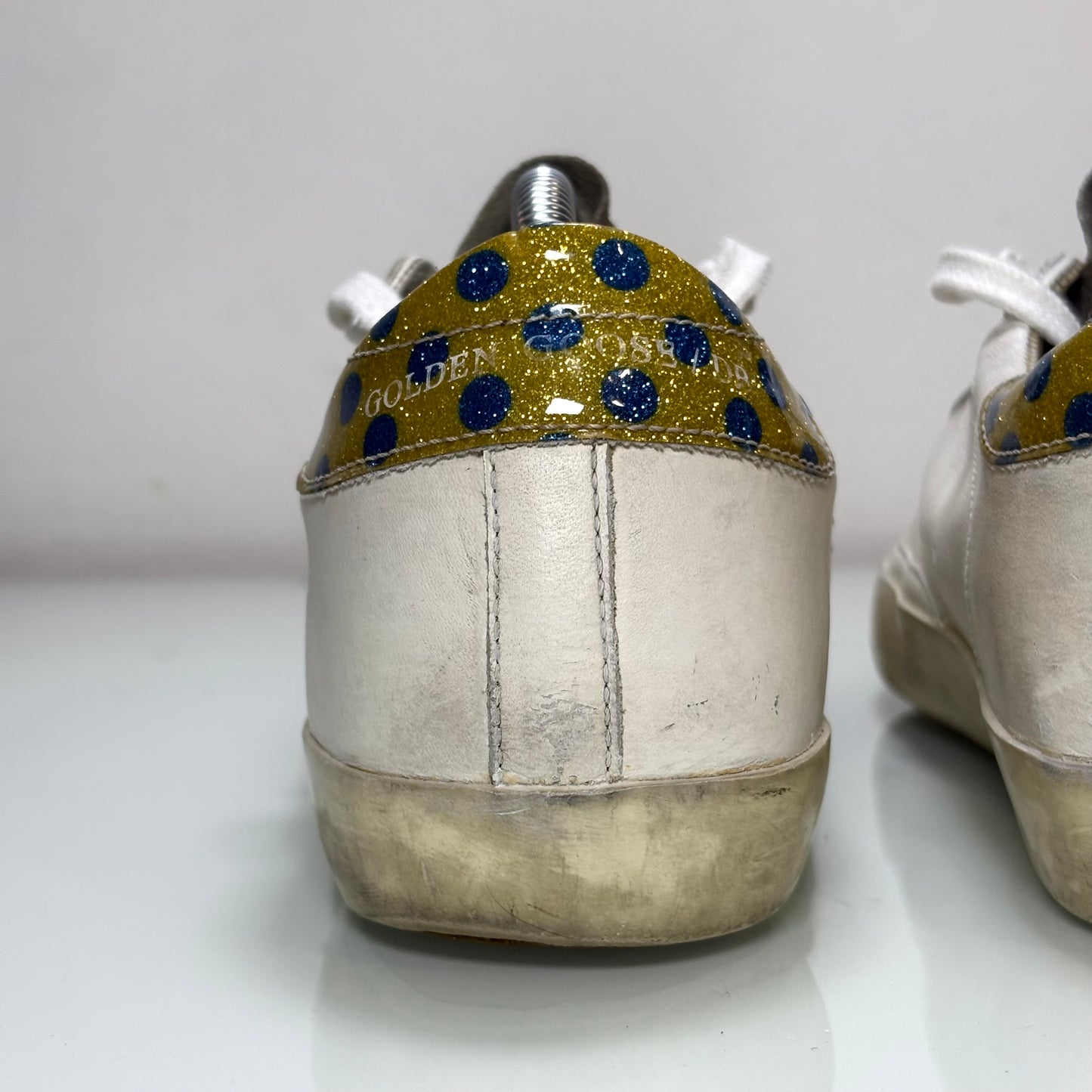Golden goose Superstar bianco, stella blu e tallone a pois 35
