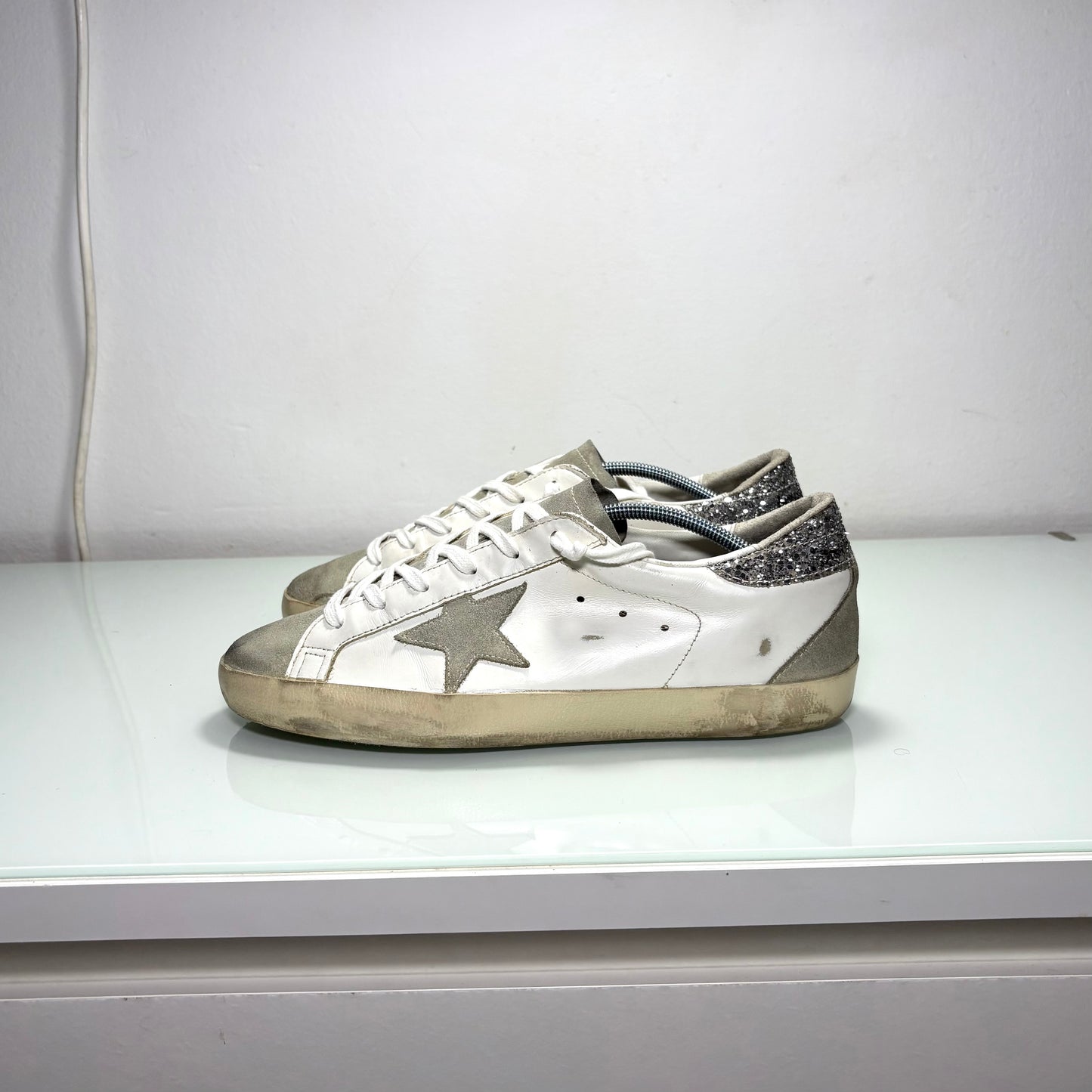 Golden goose Superstar bianche e glitter Argento sul tallone 42