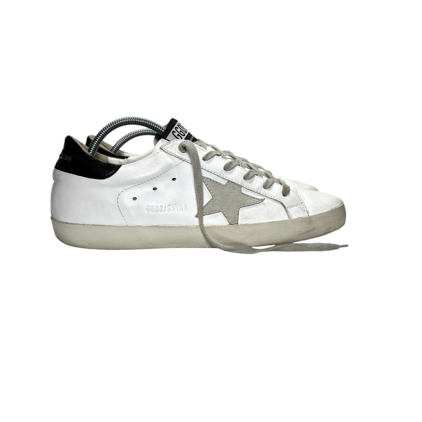 Golden goose Superstar bianco con tallone nero e scritta oro 41