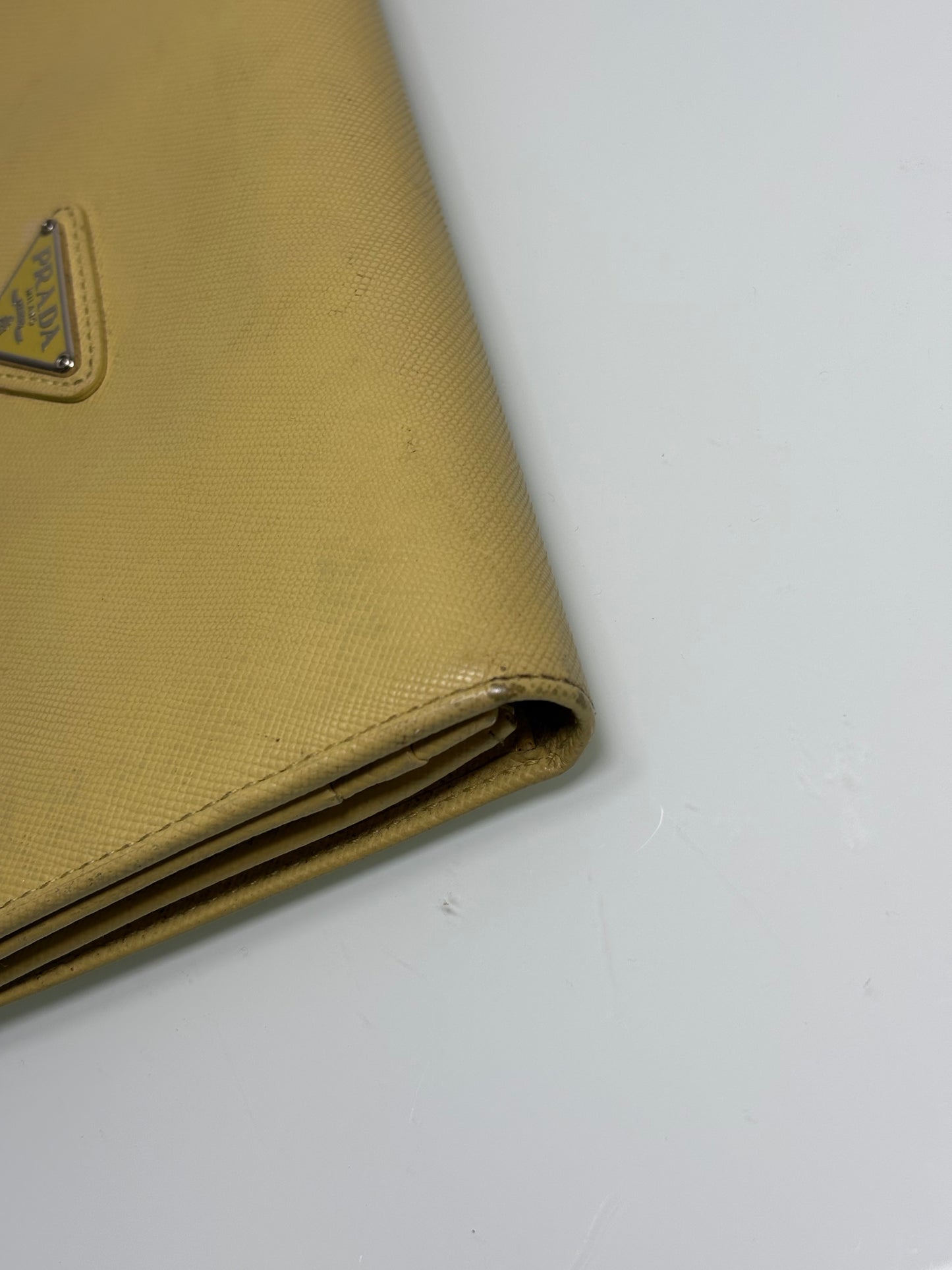 Prada caramel leather bifold long wallet