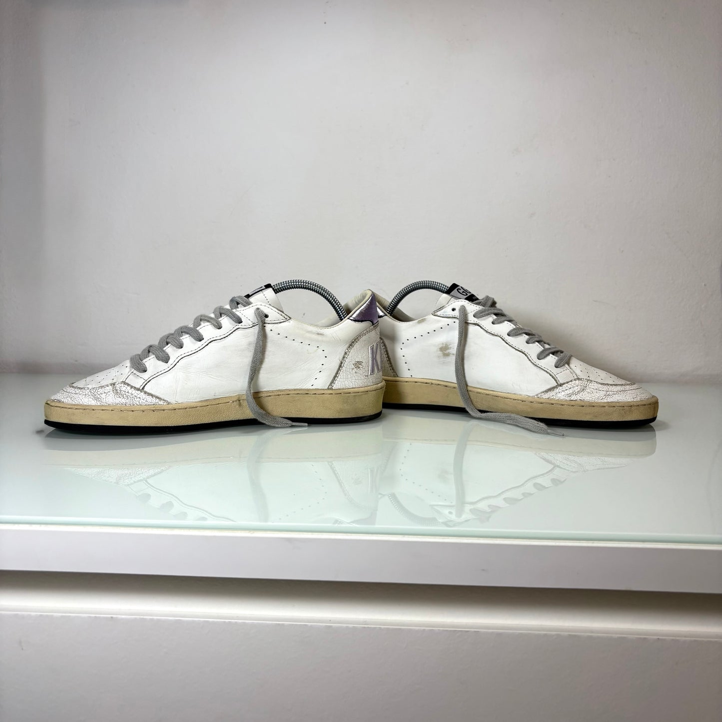 Golden goose ballstar bianco e viola Stella brillantina 39