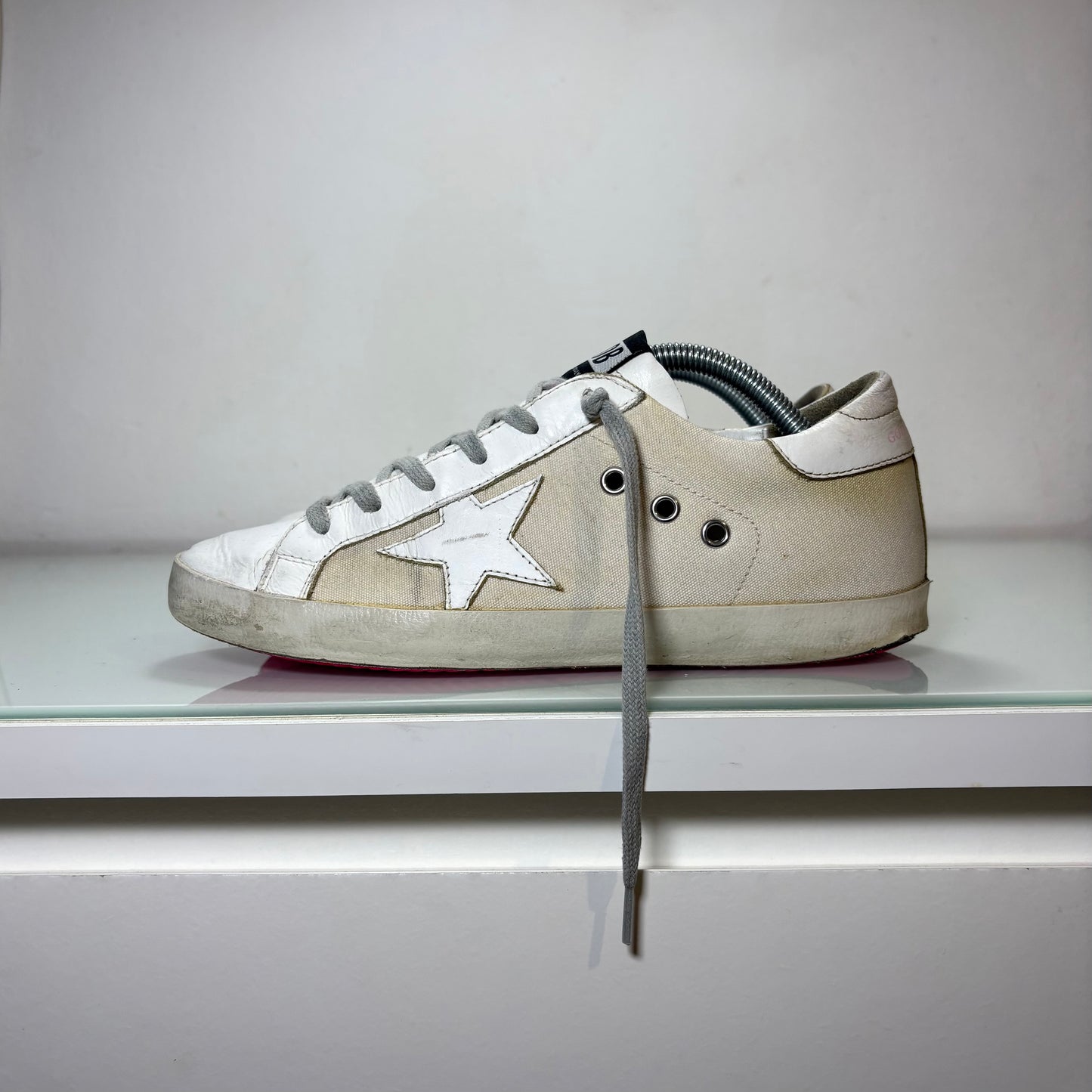 Golden goose Superstar in tessuto e pelle colorazione bianco sporco e lacci grigi 39