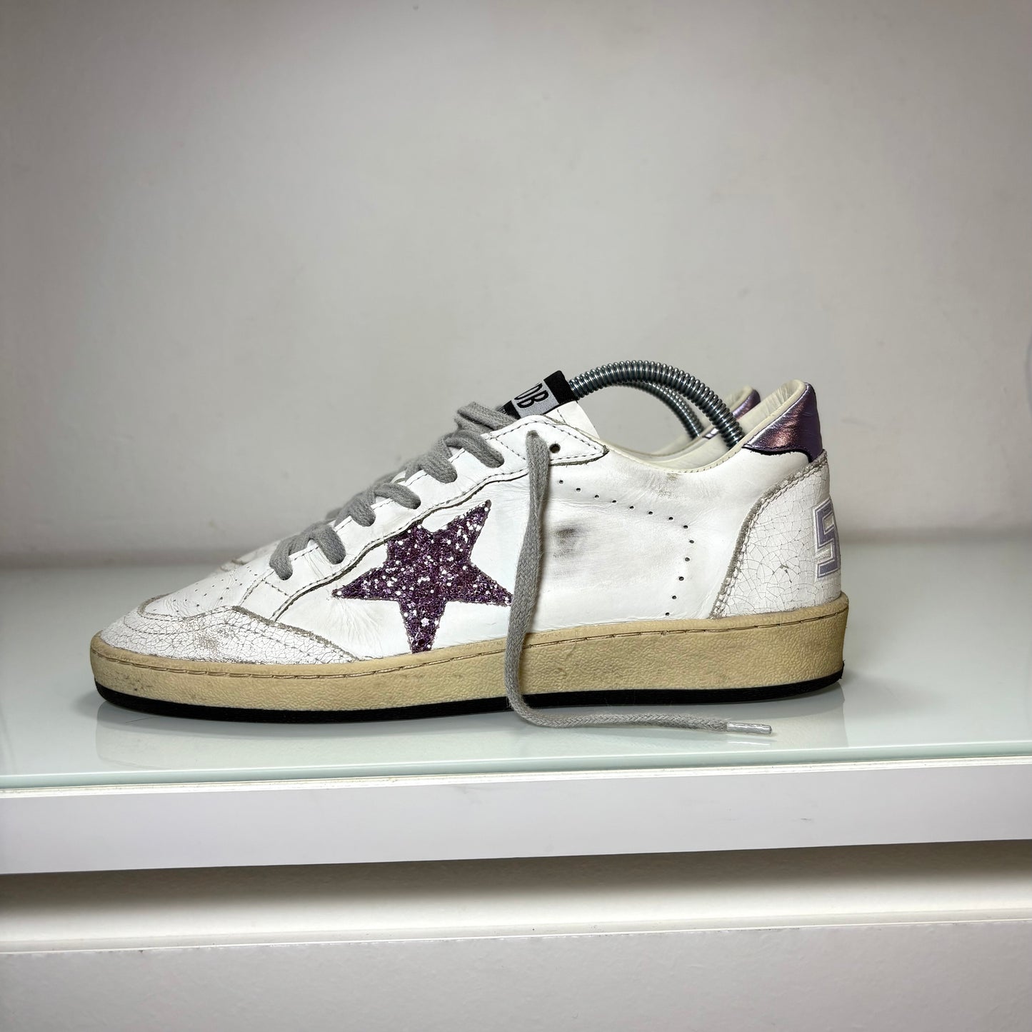Golden goose ballstar bianco e viola Stella brillantina 39