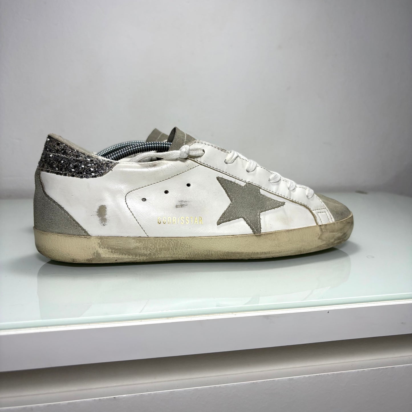 Golden goose Superstar bianche e glitter Argento sul tallone 42