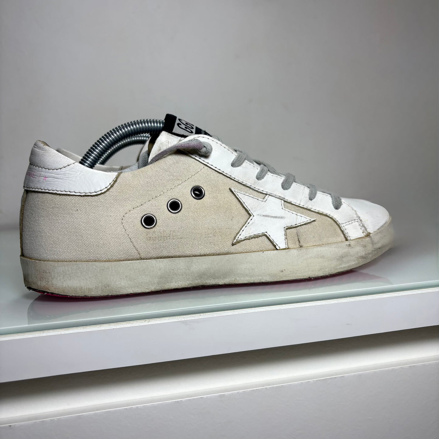 Golden goose Superstar in tessuto e pelle colorazione bianco sporco e lacci grigi 39
