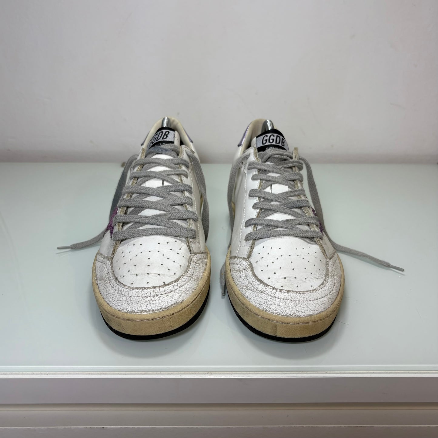 Golden goose ballstar bianco e viola Stella brillantina 39