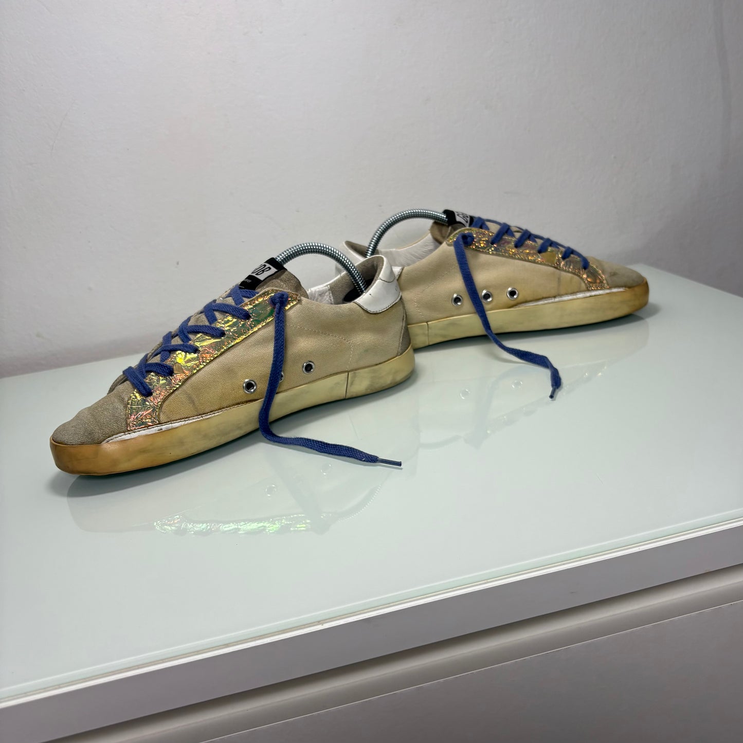 Golden goose Superstar Beige stella e lacci viola 39