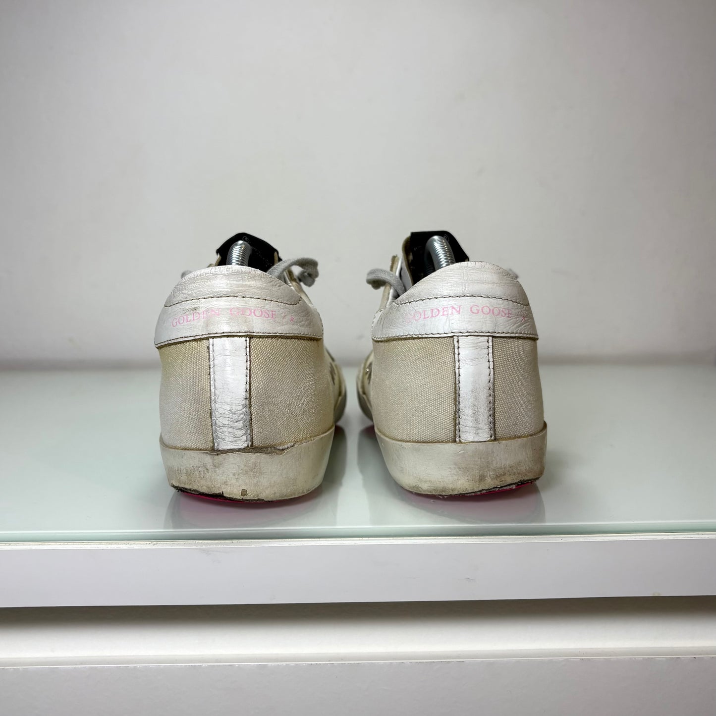 Golden goose Superstar in tessuto e pelle colorazione bianco sporco e lacci grigi 39