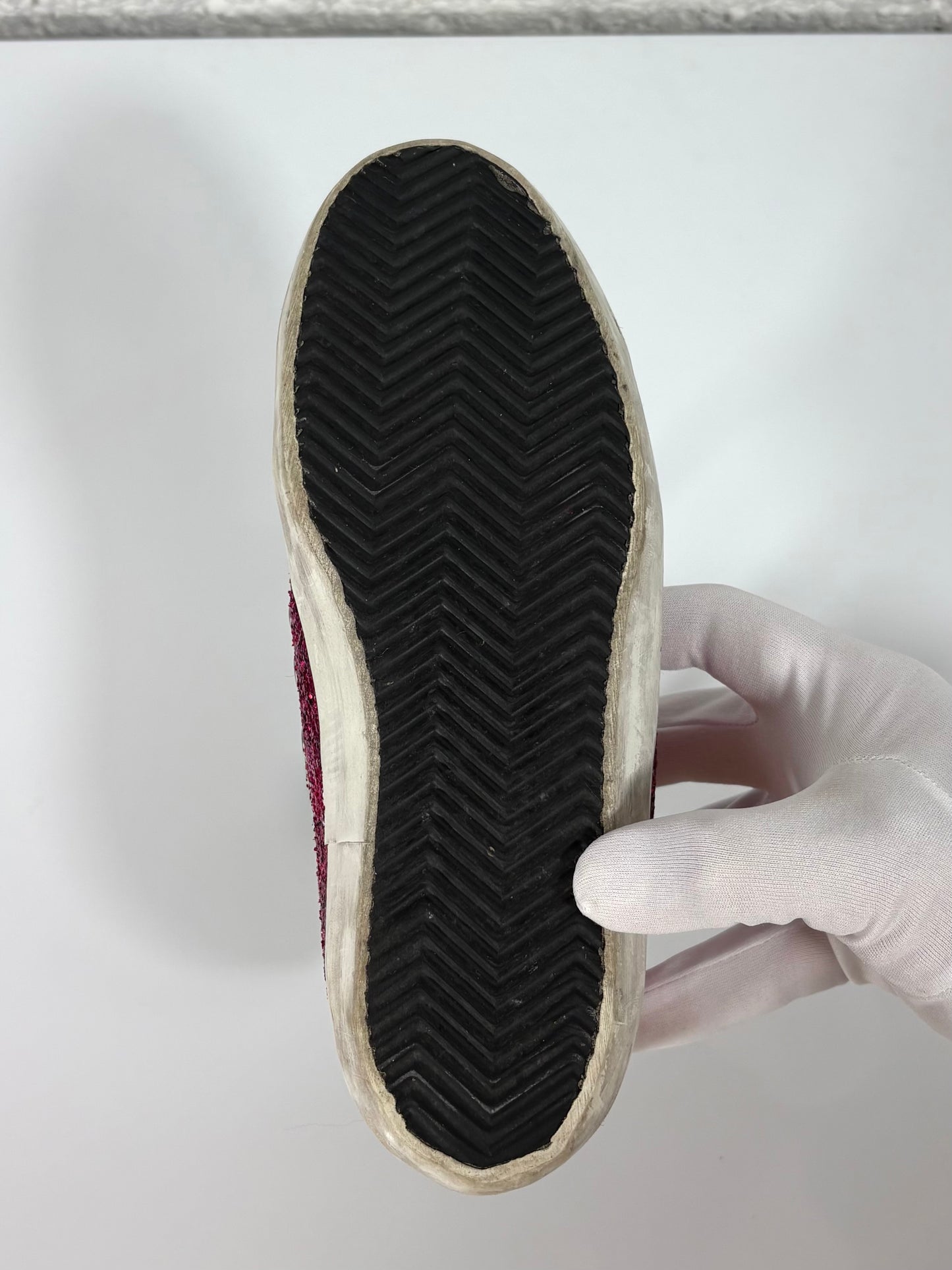 Golden goose Superstar bordeaux a paillettes, stella argento e tallone nero 36