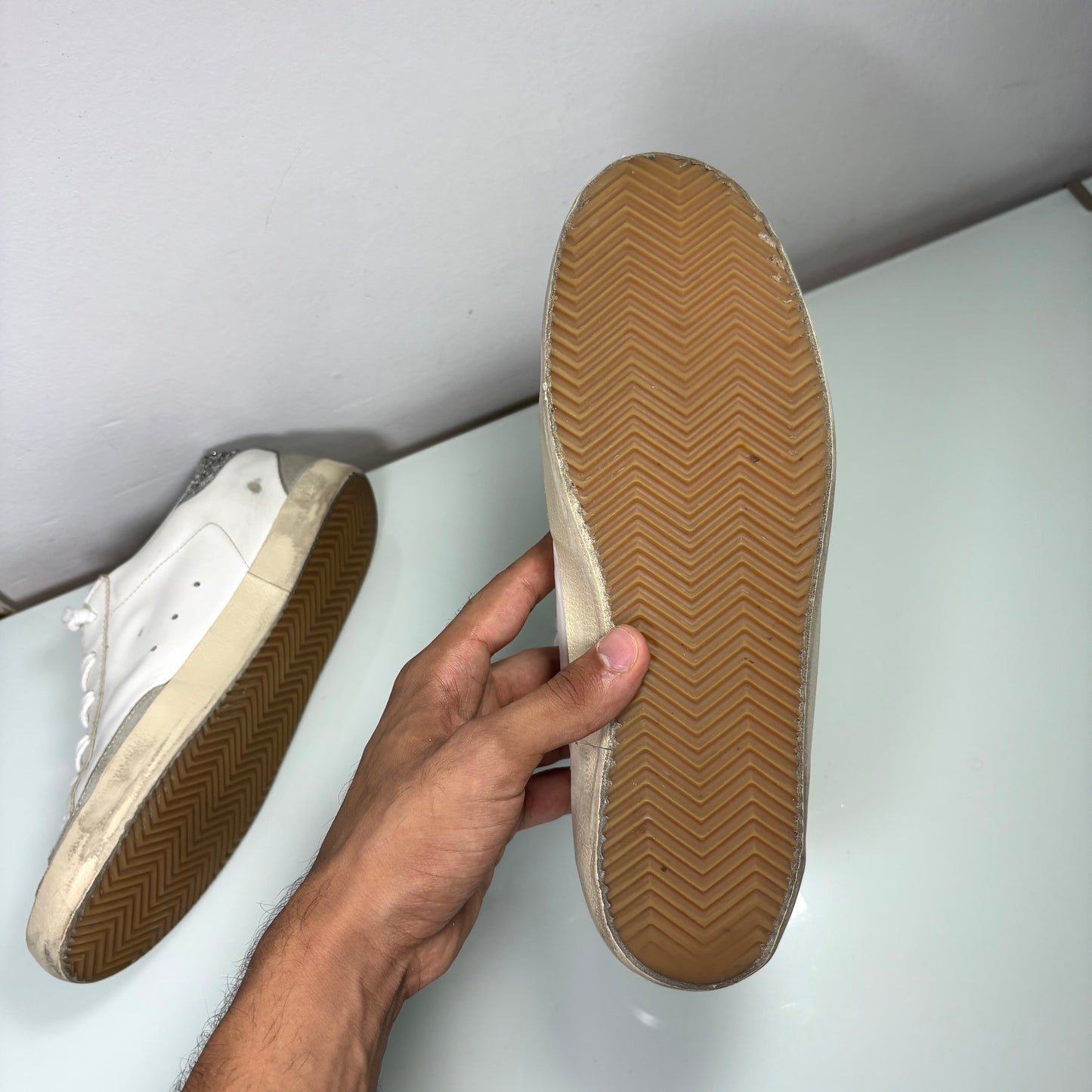 Golden goose Superstar bianche e glitter Argento sul tallone 42