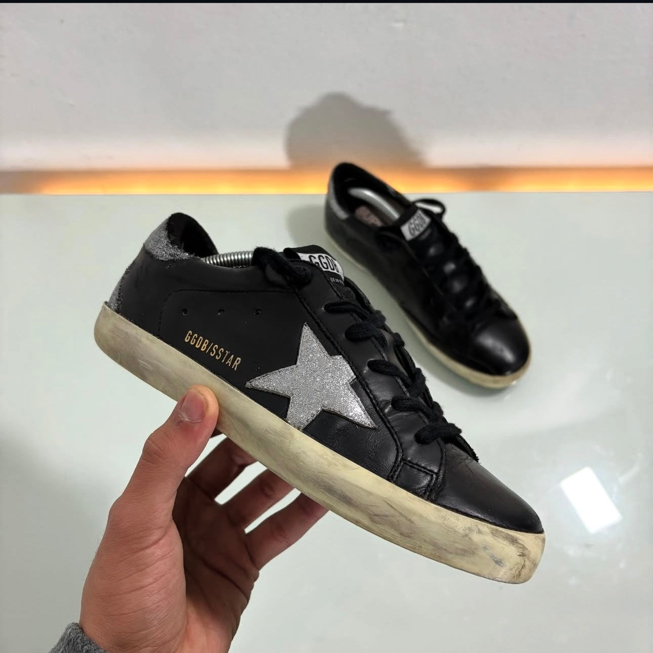 Golden goose Nero in pelle stella glitterata 37