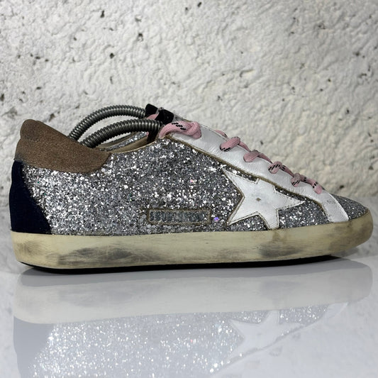 Golden goose Superstar glitter argento e stella bianca 37