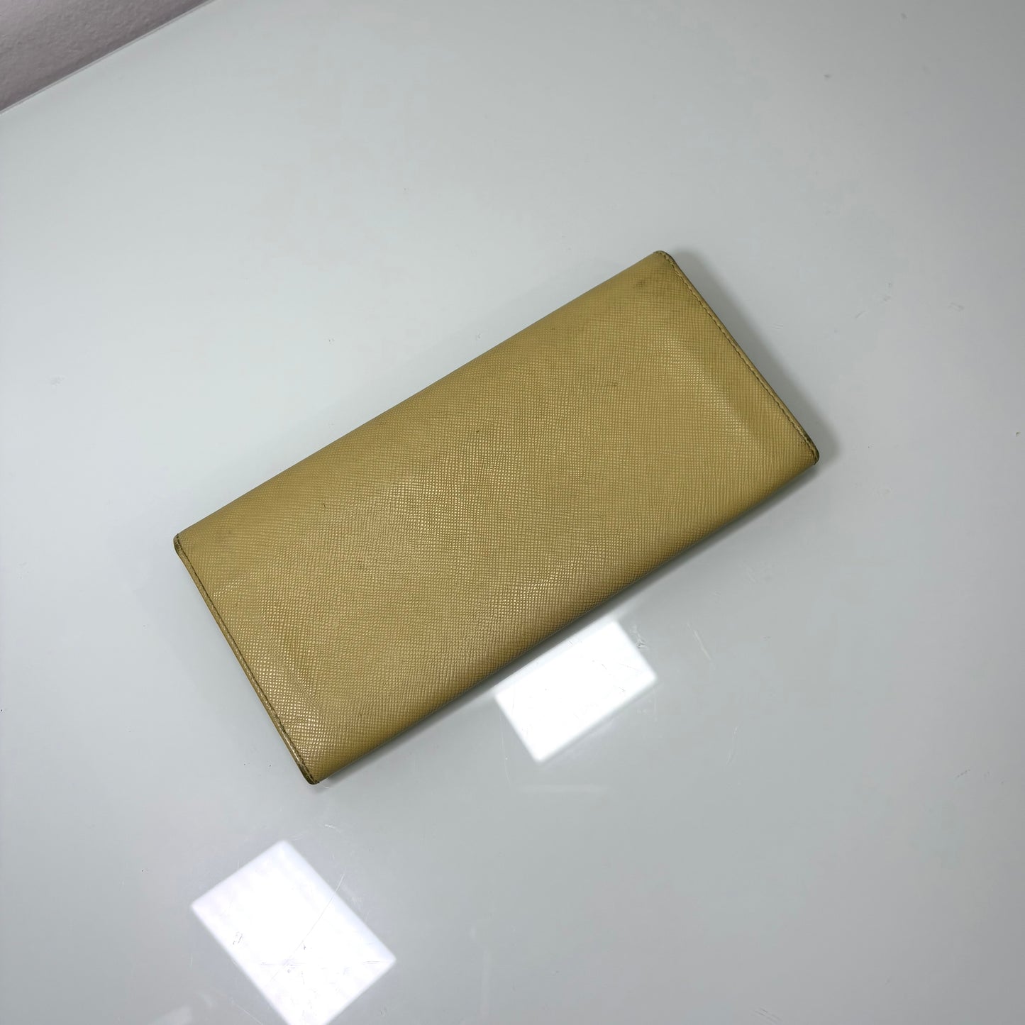 Prada caramel leather bifold long wallet
