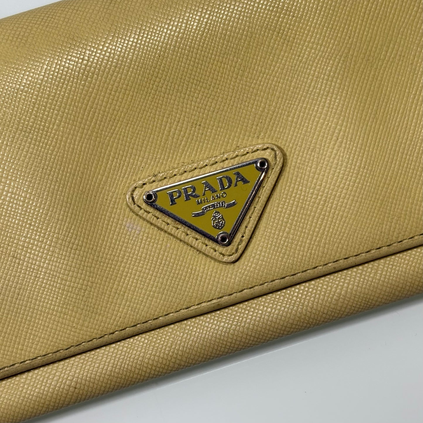 Prada caramel leather bifold long wallet