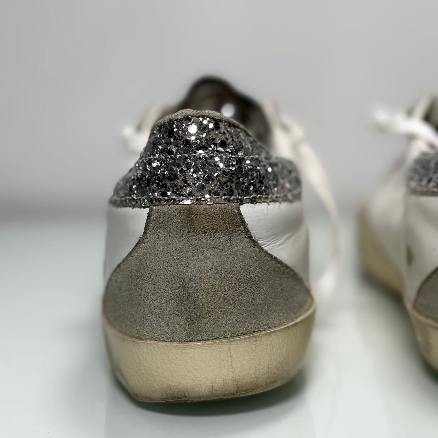 Golden goose Superstar bianche e glitter Argento sul tallone 42