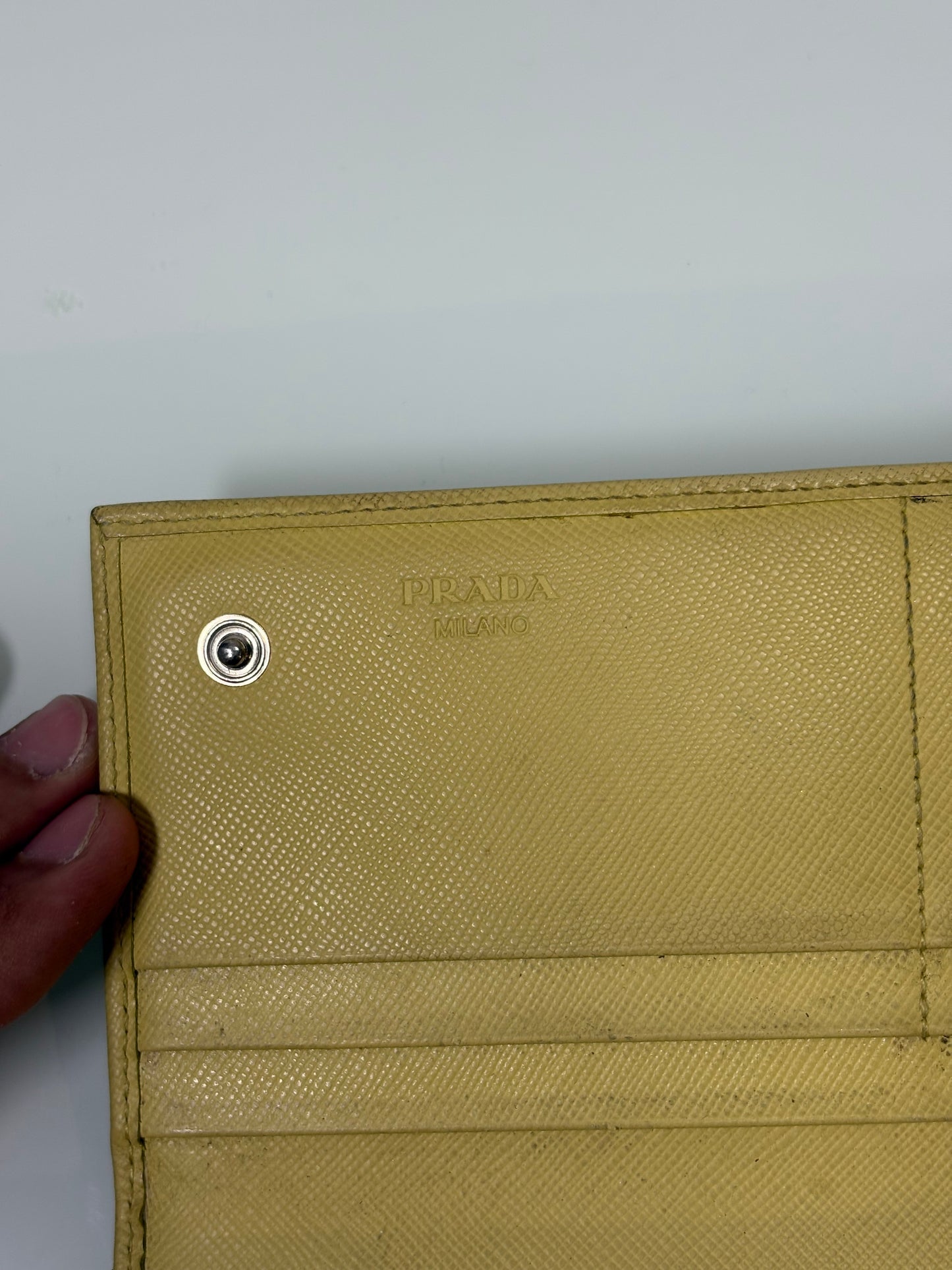 Prada caramel leather bifold long wallet