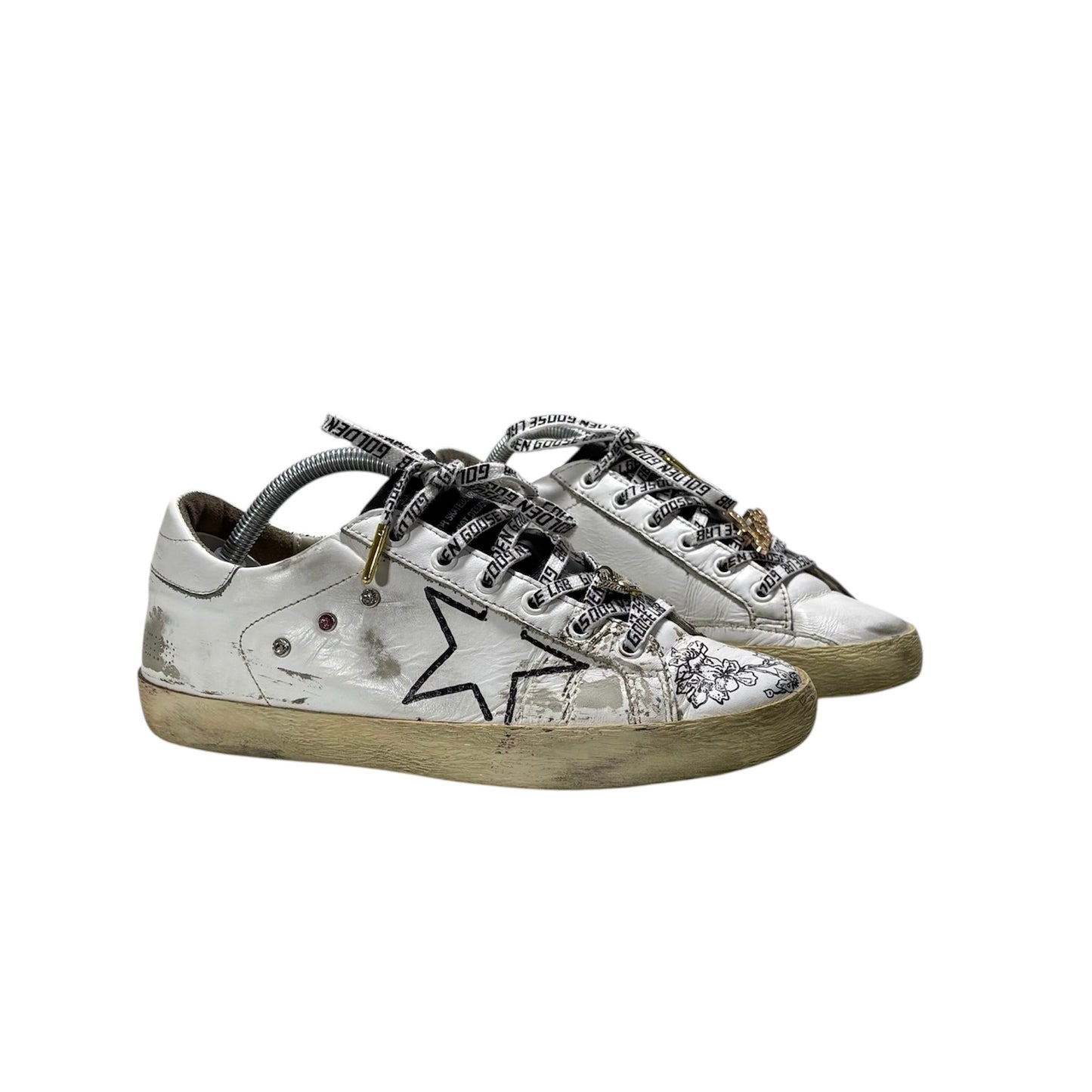 Golden goose bianche con disegni floreali e inserti oro 38