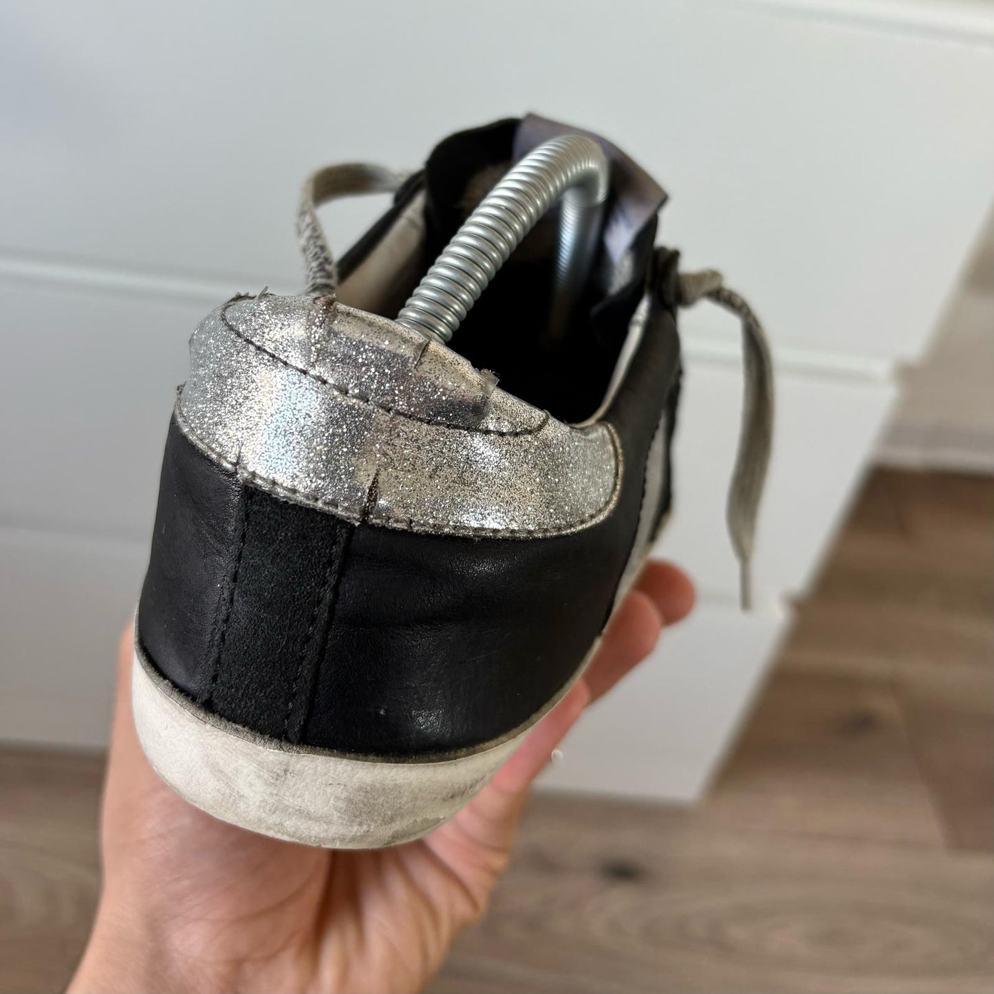 Golden goose glitter Argento e pelle nera 36