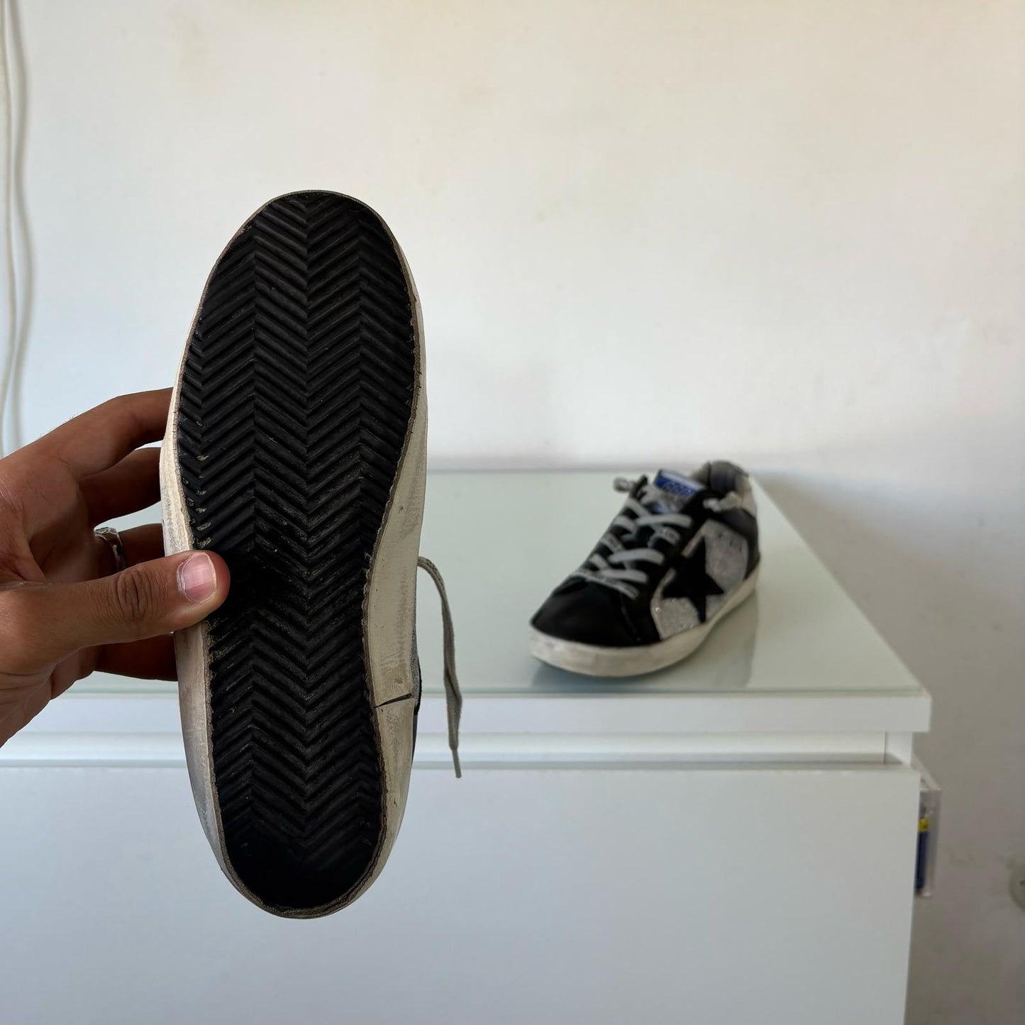 Golden goose glitter Argento e pelle nera 36