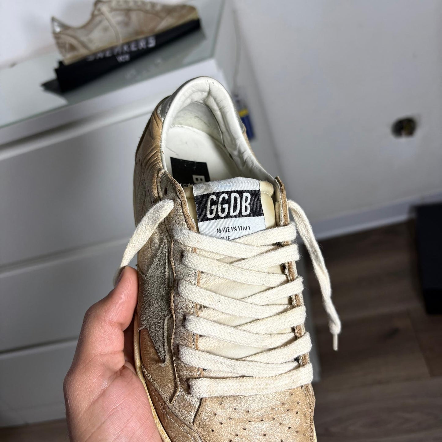 Golden goose Ballstar tallone effetto usato e tallone Argento 36