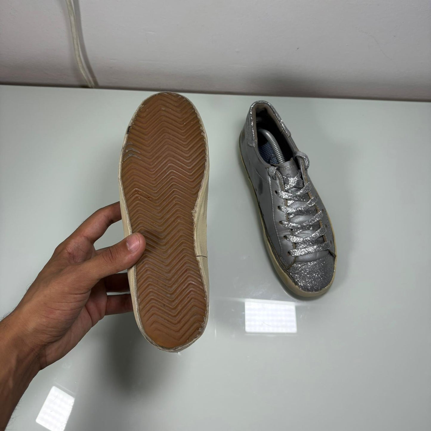 Golden goose Superstar grigio e glitterato argento 35